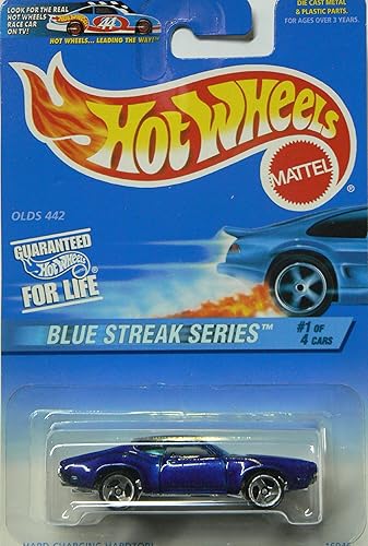 Hot Wheels Mattel 1997 Blue Streak Series 1:64 Scale Blue Olds 442 Die Cast Car 1/4