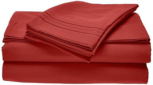 CELINE LINEN Luxurious Bed Sheets Set on Amazon 1800 Premier Hotel Quality Wrinkle Free 3-Piece Sheet Set with Deep Pockets, Twin Rust
