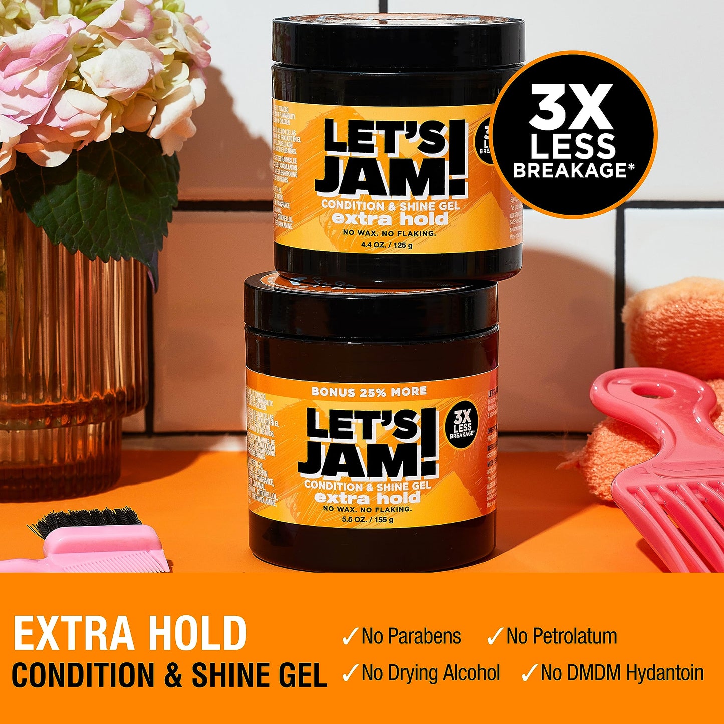 Lets Jam Condition & Shine Gel Extra Hold 4.4 Ounce Jar (130ml) (2 Pack)