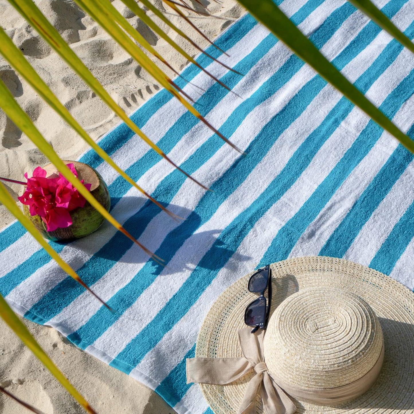 Arkwright Cali Cabana Stripe Beach Towel - Pack of 4 - Soft 100% Cotton Lightweight Quick Dry Terry Towels Set for Pool, Swim, and Hot Tub, 30 x 60…