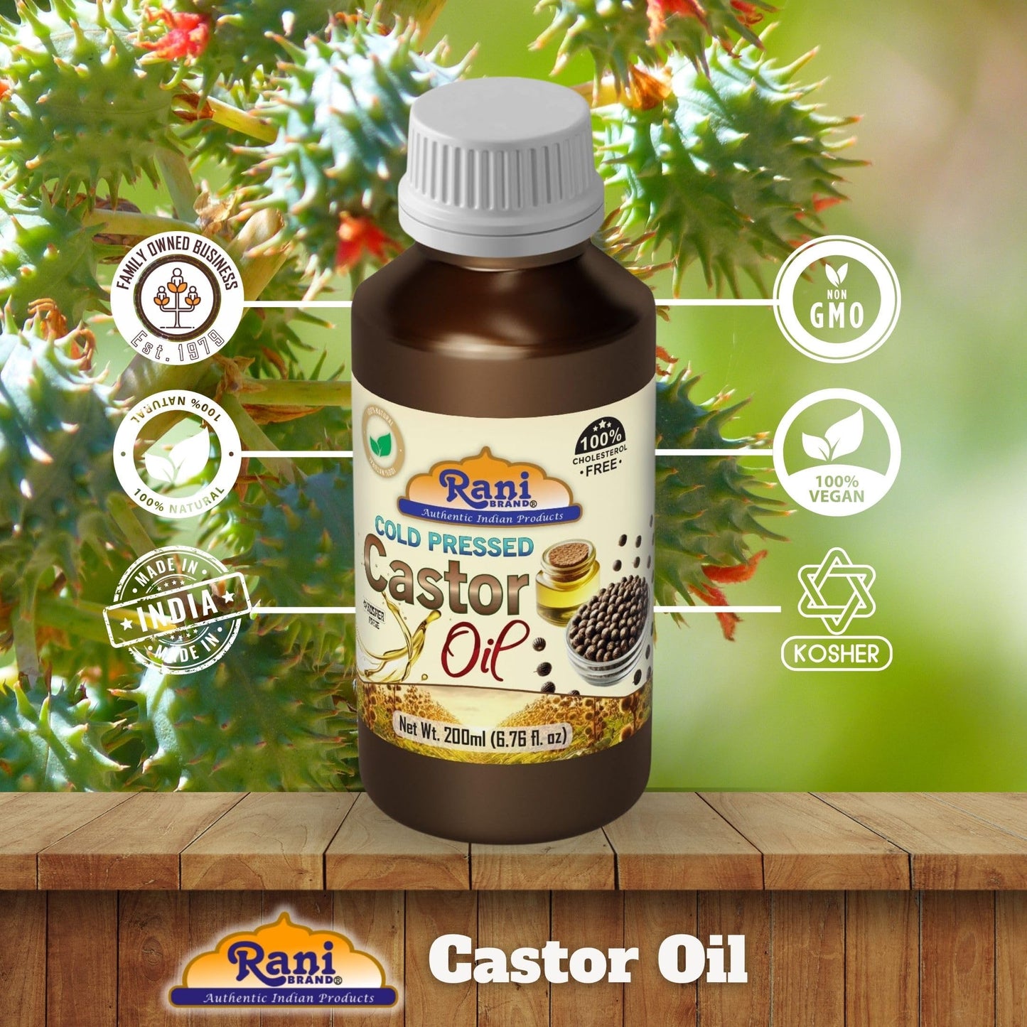 Rani Castor Oil 6.76 Ounce (200ml) Cold Pressed | 100% Natural | NON-GMO | Kosher | Vegan | Gluten Free | Indian Origin