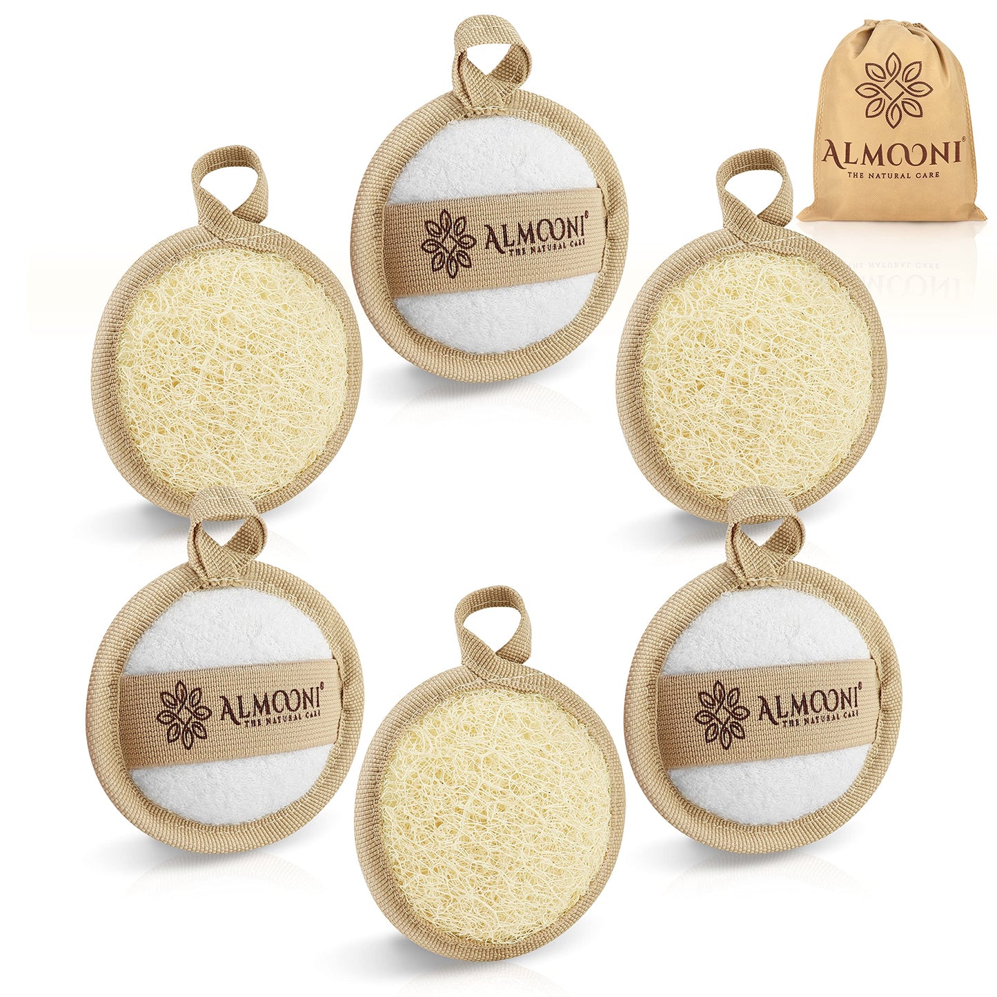 Almooni Natural Loofah Exfoliating Facial Scrubber, Made with Natural Egyptian Shower Loofah Sponge, Bath Shower Loofah Sponge for Women and Men,