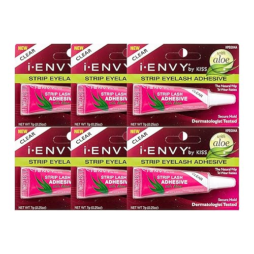 Kiss I Envy Clear 04 Eyelash Adhesive Strip with Alo 0.25 Ounce (7ml) (6 Pack)
