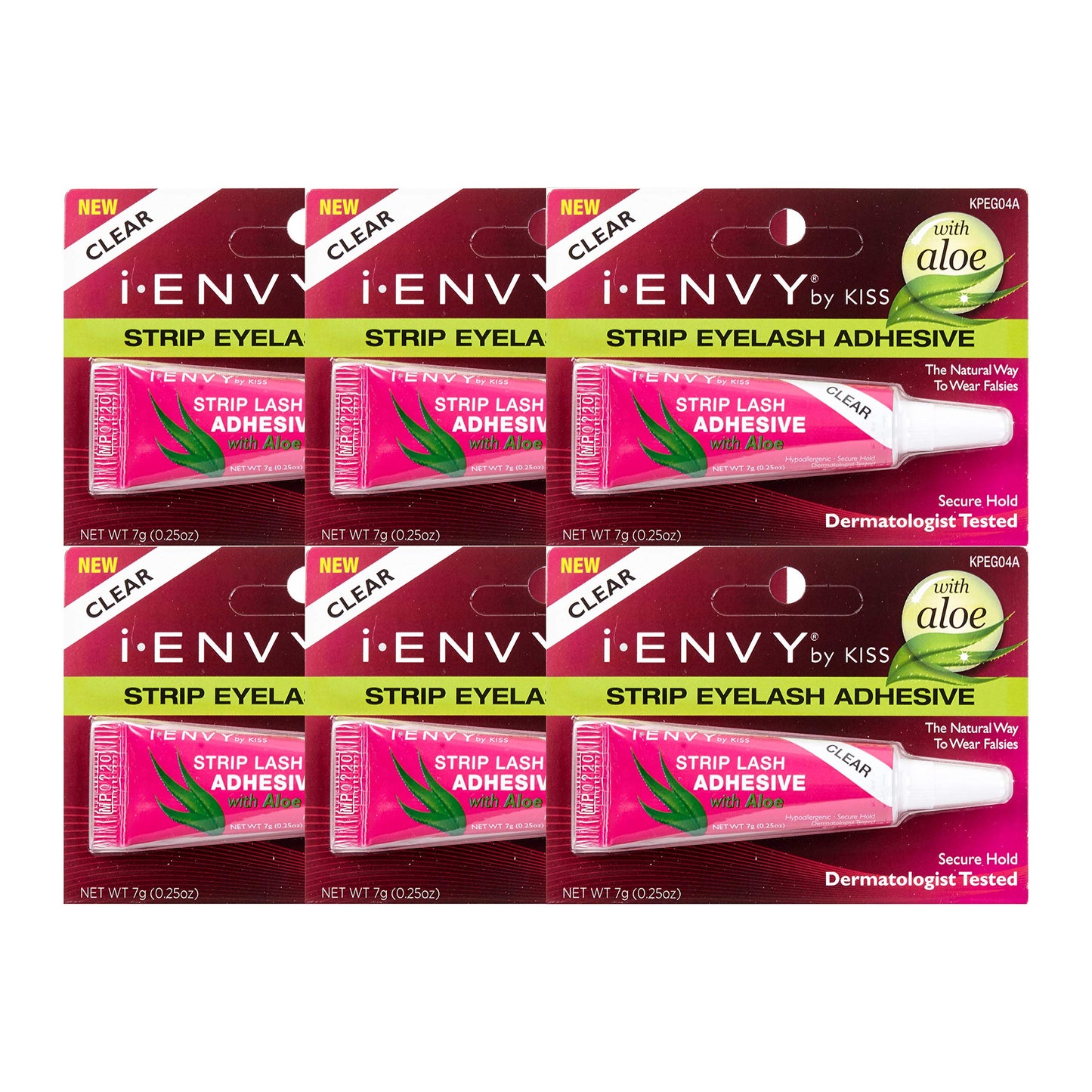 Kiss I Envy Clear 04 Eyelash Adhesive Strip with Alo 0.25 Ounce (7ml) (6 Pack)