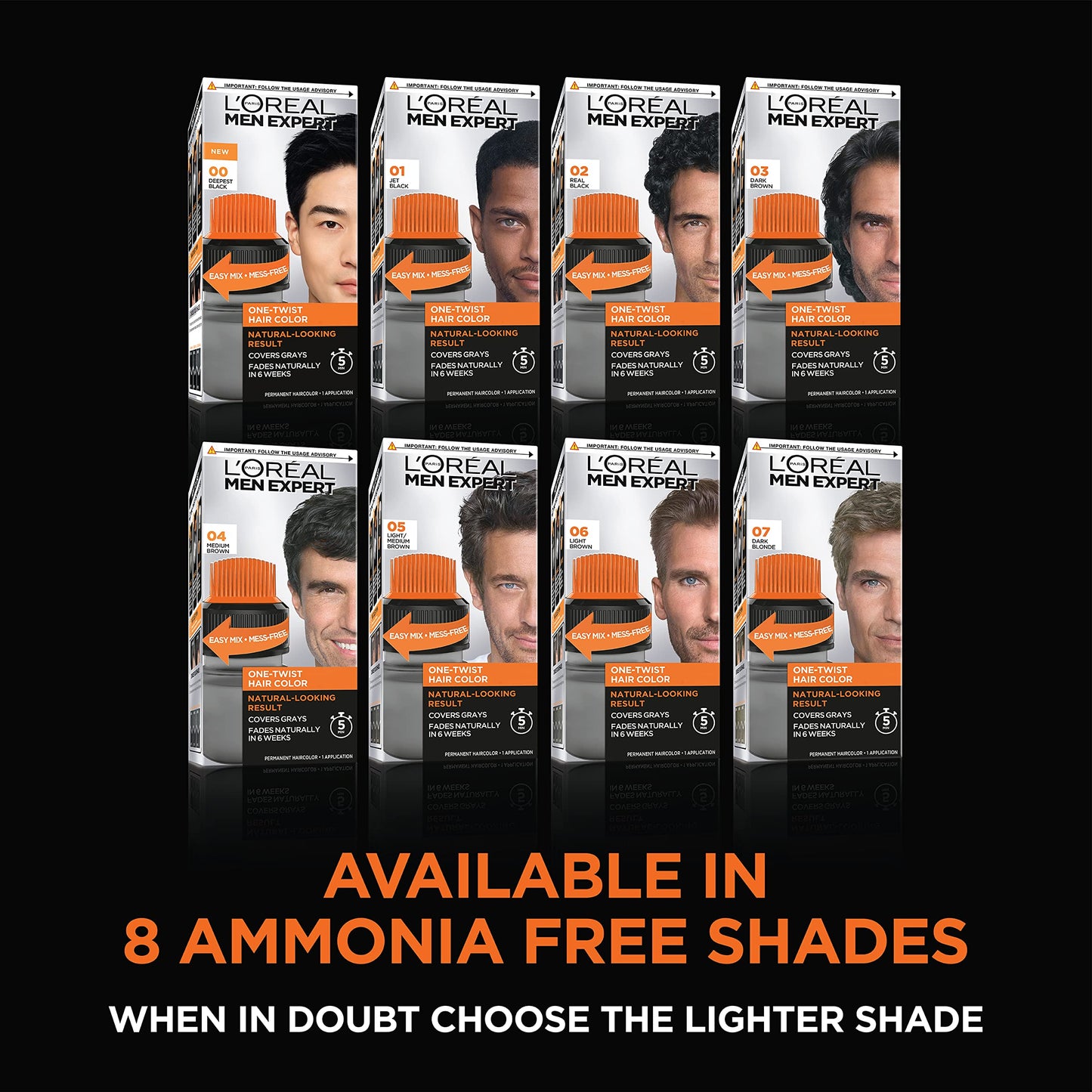 L'Oréal Paris Men Expert One Twist Permanent Hair Color, Ammonia-Free, Covers Gray, Easy Mess-Free Application, Dark Brown 03, 2 Kit