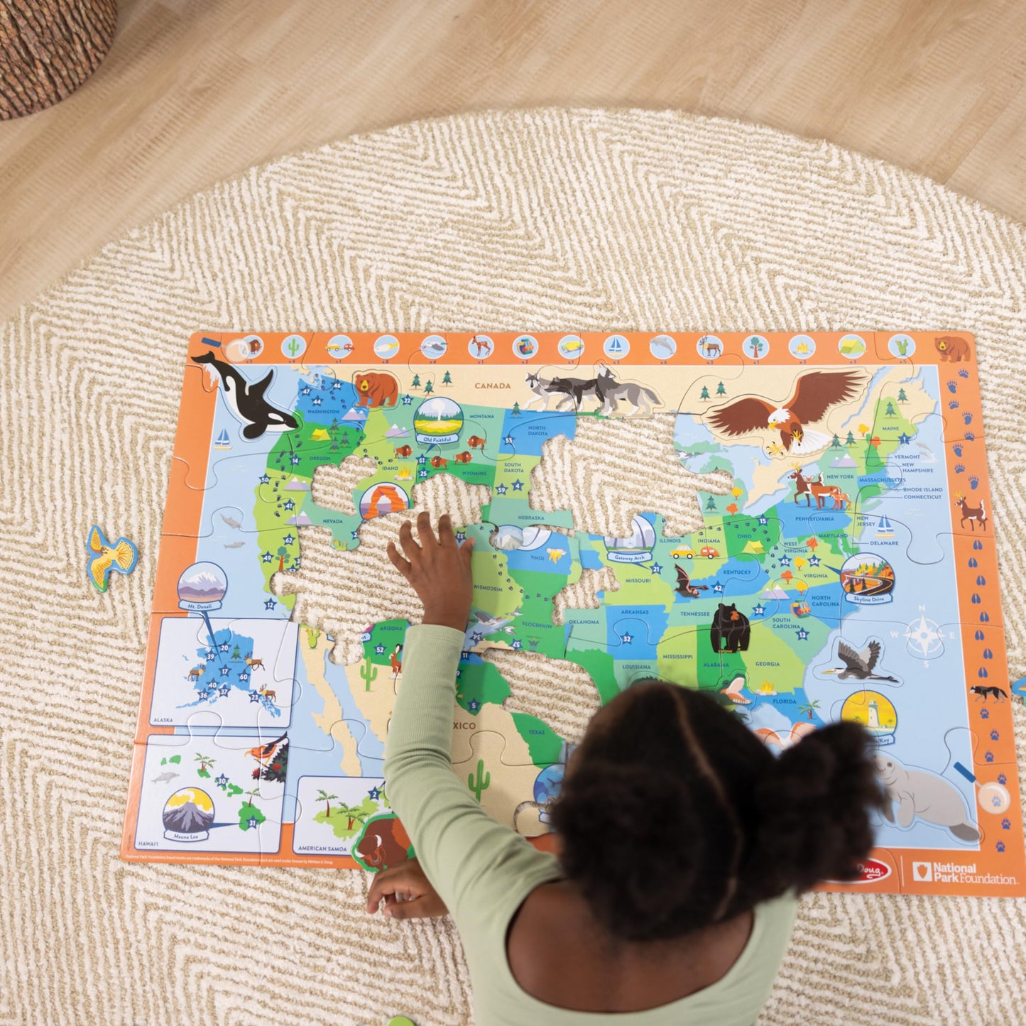 Melissa & Doug National Parks USA Map Floor Puzzle, 45 Jumbo Animal-Shaped Pieces with Search & Find Activities, Park & Animal ID Guide