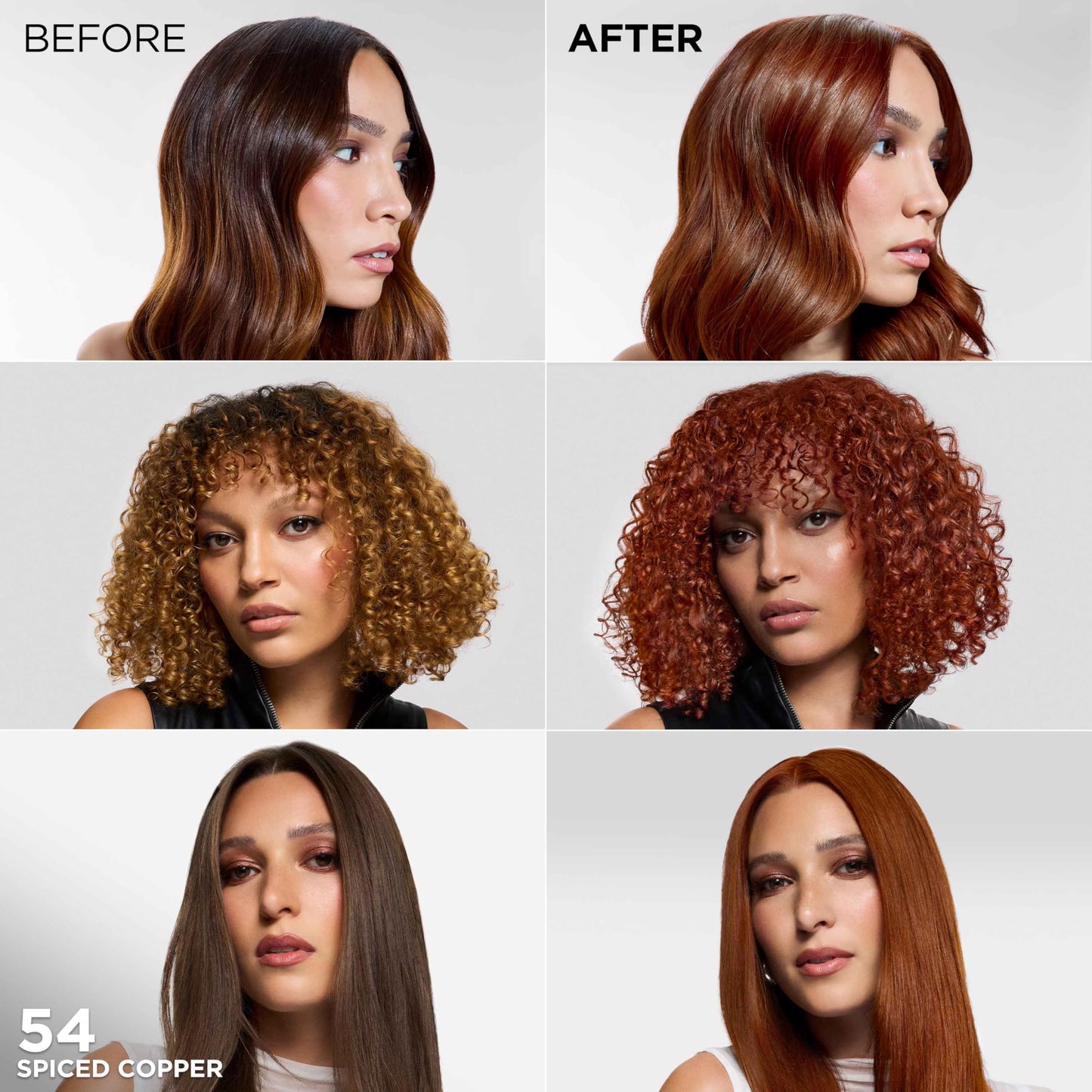 L'Oreal Paris Feria Multi-Faceted Shimmering Permanent Hair Color, High Intensity Hair Dye for 3X Highlights, 54 Spiced Copper, 1 Kit