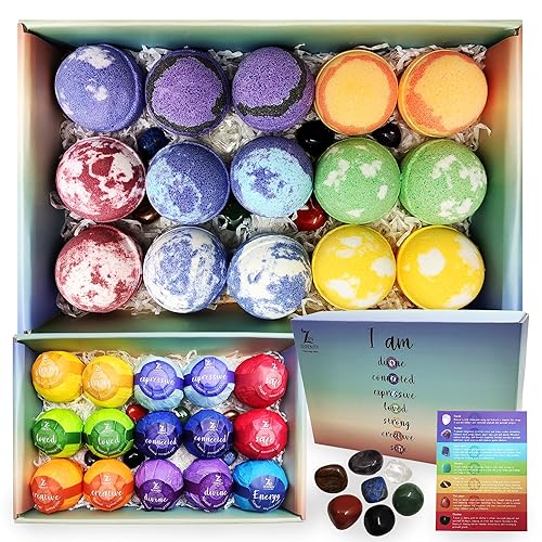 Chakra Healing Gemstones Bath Bombs. 15 Essential Oil Bath Bombs. Real Chakra Stones Bath Bombs for Adults. Perfect for Yoga Lovers. Meditation…