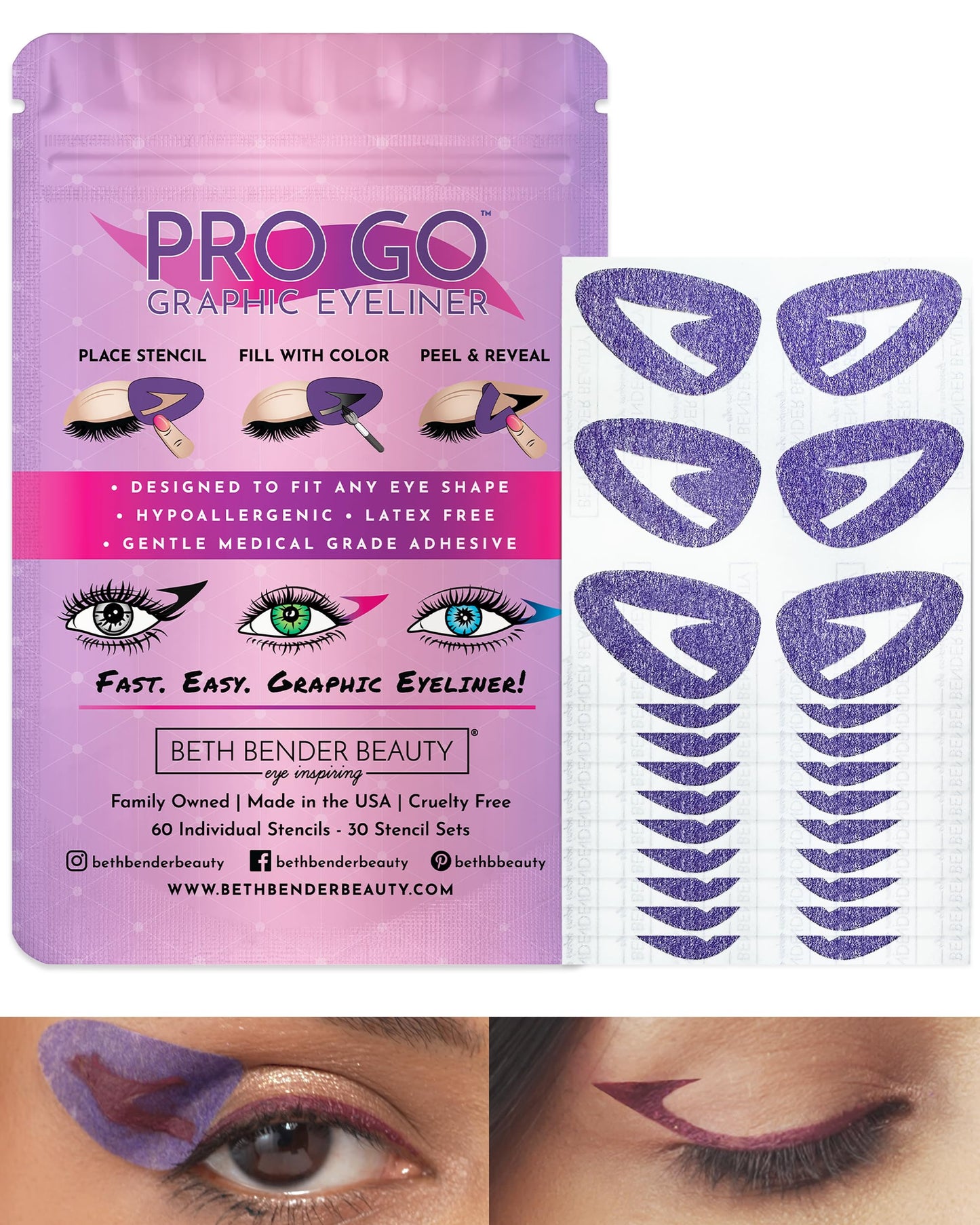 Beth Bender Beauty Pro Go Graphic Eyeliner Stencil - Stylish Eyeliner Stencils - Achieve the Perfect Winged Liner
