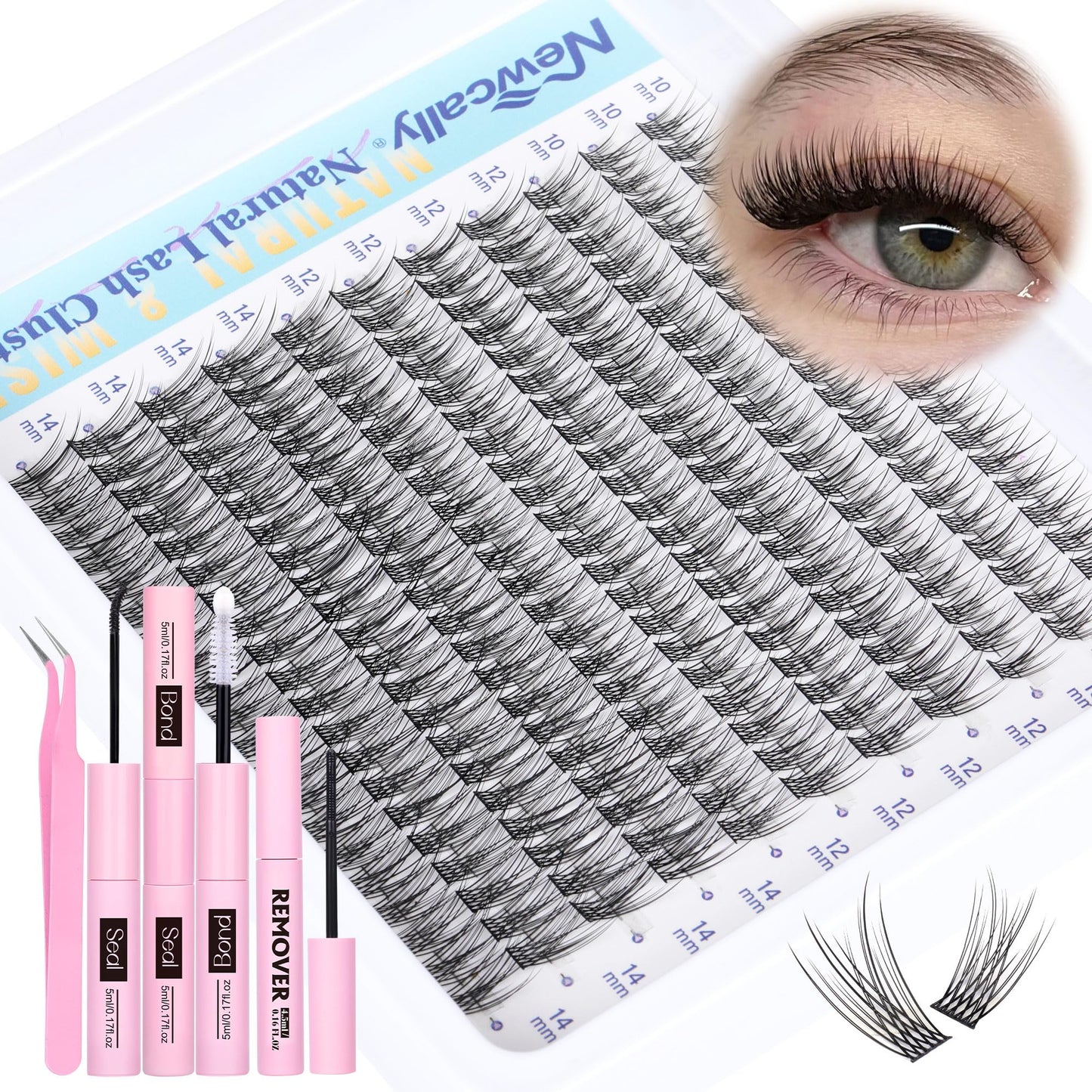 Natural Lash Extension Kit Cluster Lashes Kit Cluster Eyelash Extension Kit 220Pcs C-curly DIY Eyelash Extension Kit Short 10-14MM Individual Lashes Beauty and Personal Care Newcally Default Title