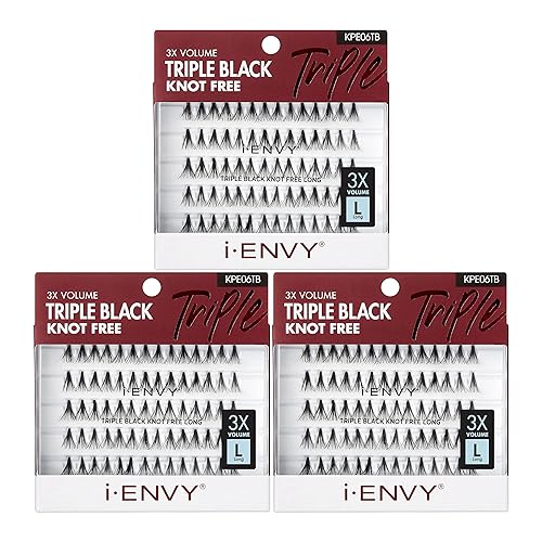 iENVY by KISS Triple Black Knot Free Individual Lash (Long) 3 Pack, 3 Times More Volume