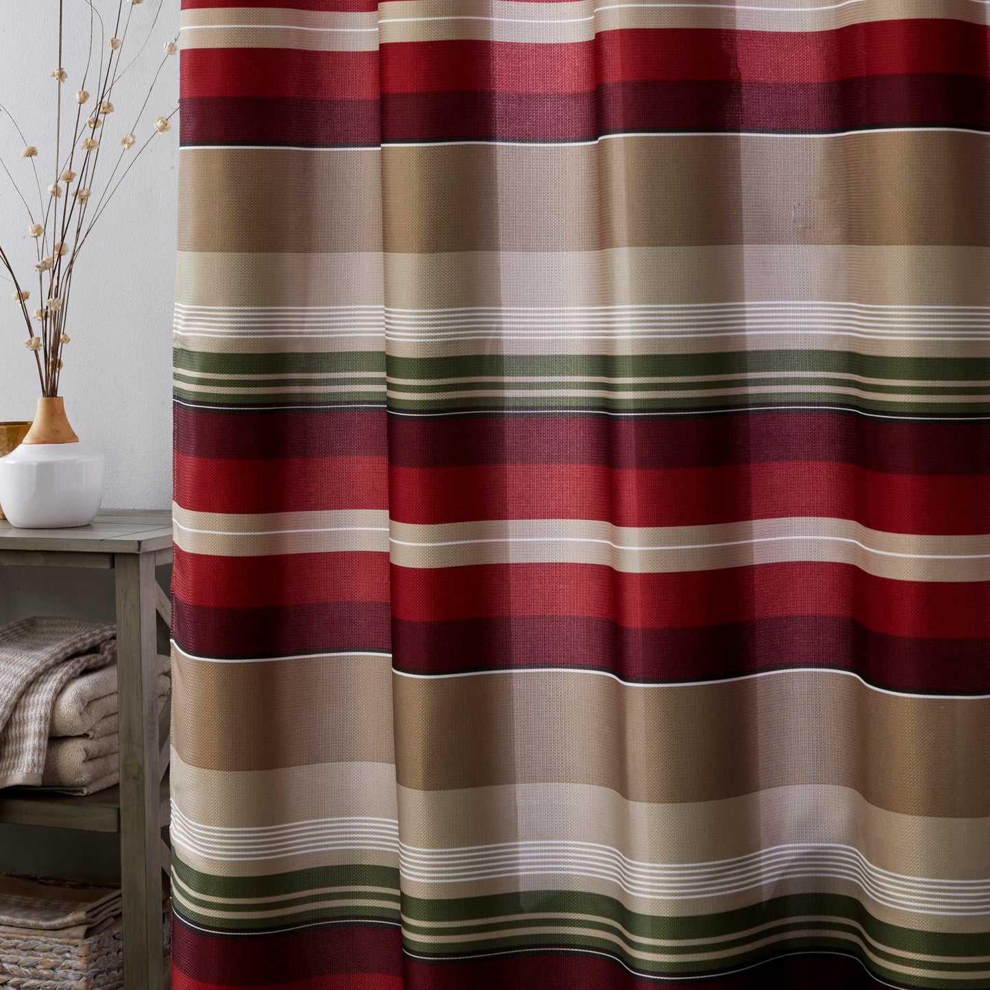 SKL Home Madison Stripe Shower Curtain, Red