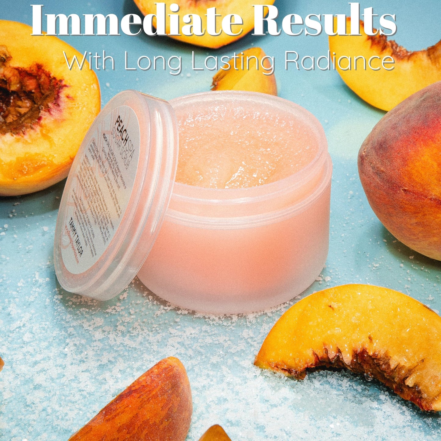 Tammy Taylor Natural Sugar Scrub for Body, Hands, Elbows, Knees, Heels and Feet, Peach Spa Essential Oil Exfoliating Body Scrub for Women and Men