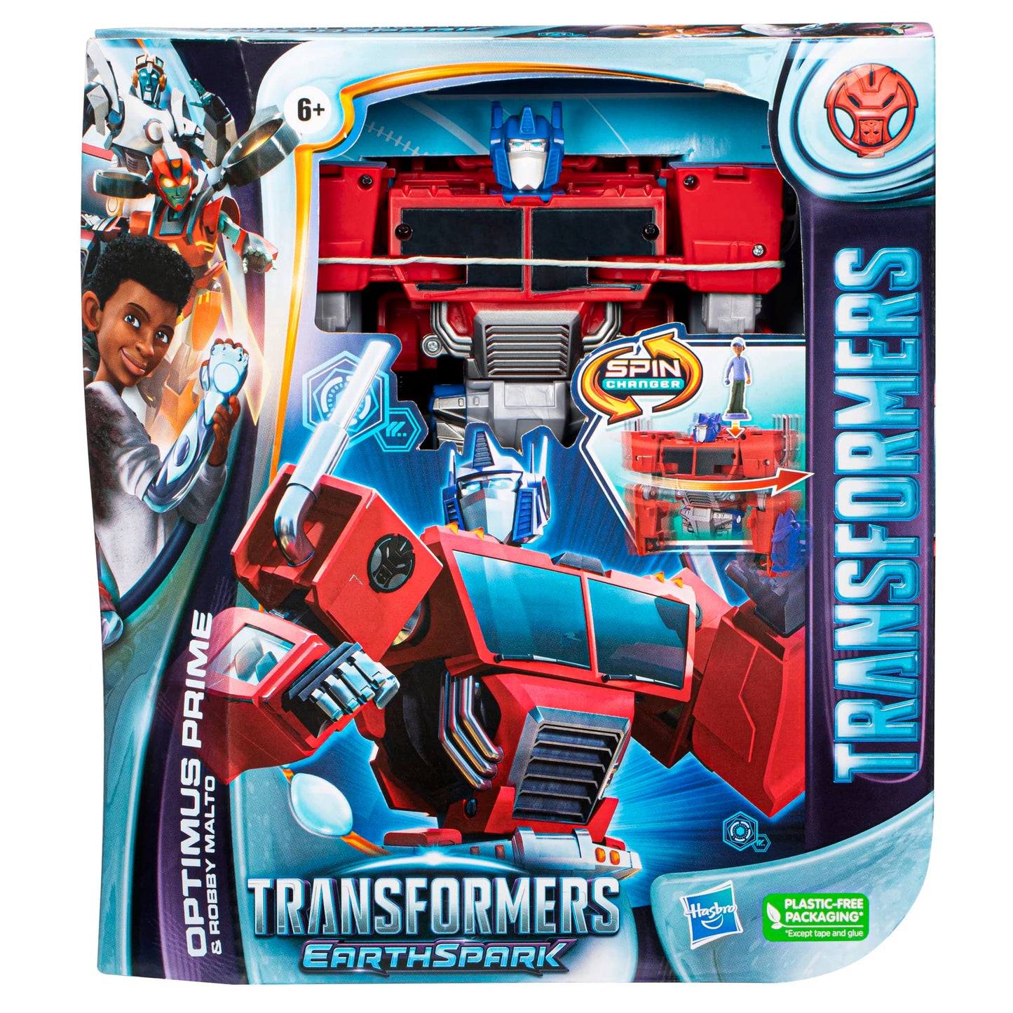 Transformers Toys EarthSpark Spin Changer Optimus Prime 8-Inch Action Figure with Robby Malto 2-Inch Figure, Robot Toys for Ages 6 and Up