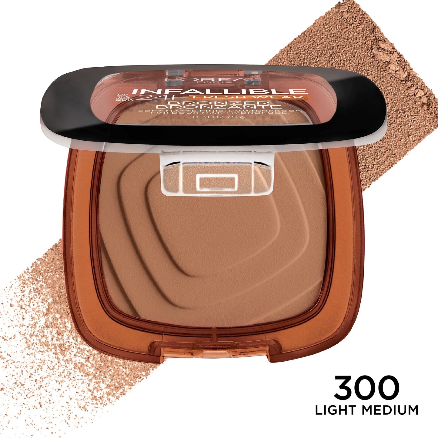 L'Oreal Paris Infallible Up to 24H Fresh Wear Soft Matte Longwear Bronzer. Waterproof, heatproof, Transfer, humidity and sweatproof, Light Medium