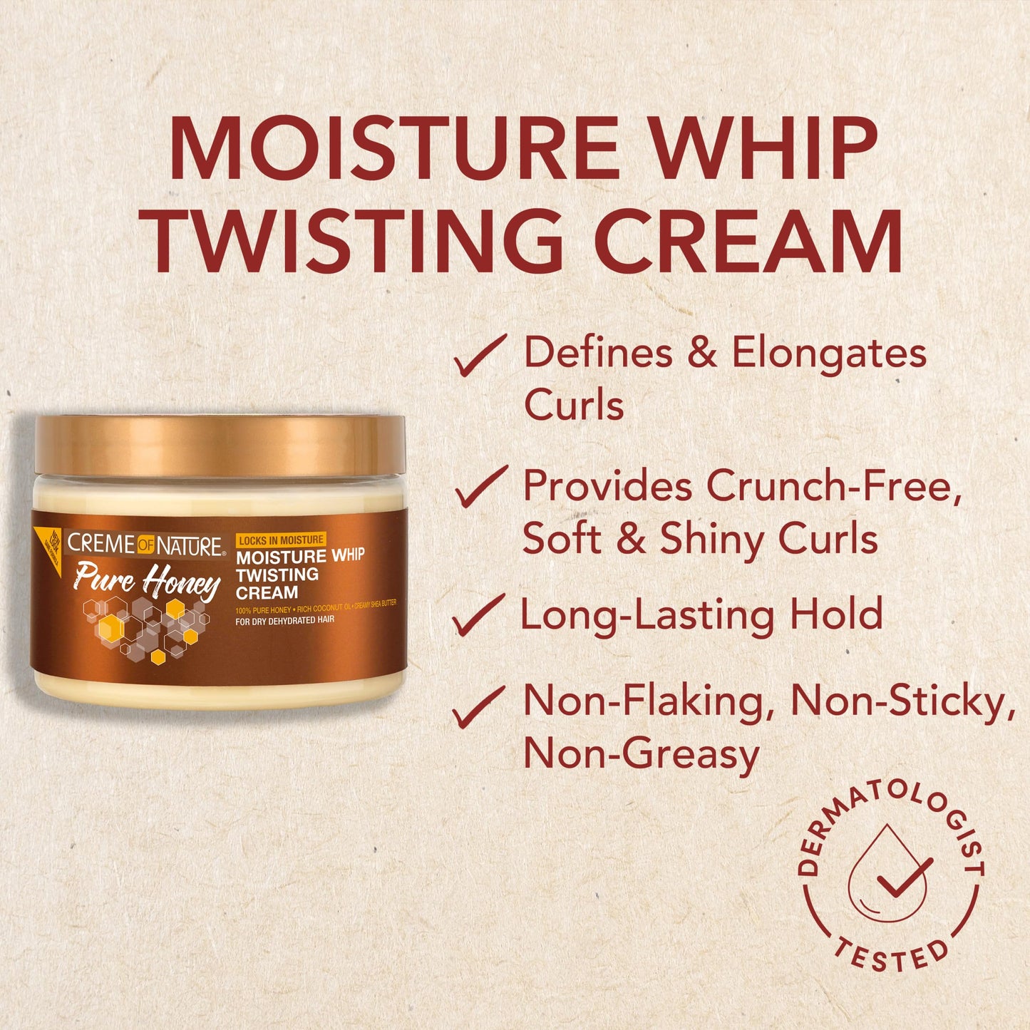 Creme of Nature Pure Honey Define Moisture Whip Twisting Cream, Defines & Elongates Curls, Long-Lasting Hold Without Crunch, Hair Care Gift for Her