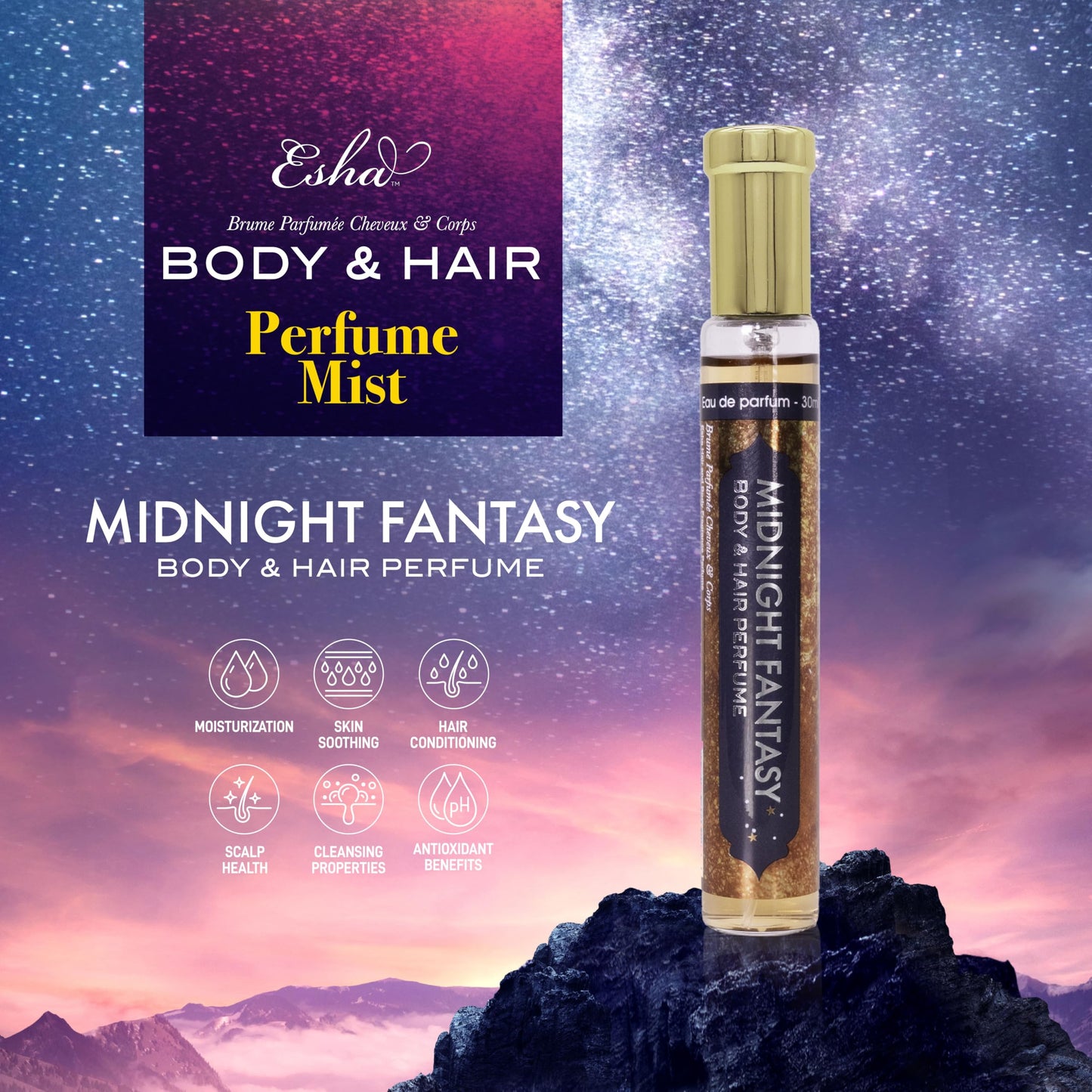 Esha Body & Hair Perfume Mist - Eau de Parfum for Women - Infused with Betaine - (MIDNIGHT FANTASY) Beauty & Personal Care Esha