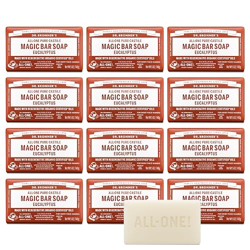 Dr. Bronner's Pure-Castile Magic Bar Soaps (Eucalyptus, 5oz, 12-Pack) - Made with RegeOrganic Oils, Soap Bars for Men & Women, Gentle for Face