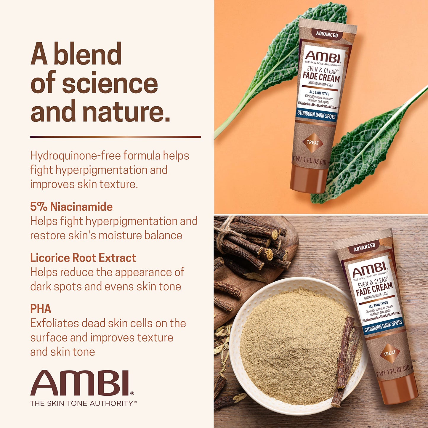 Ambi Even & Clear Advanced Fade Cream, Hydroquinone-free, Hyperpigmentation Treatment, Stubborn Dark Spot Corrector, Results In As Little As 2-3