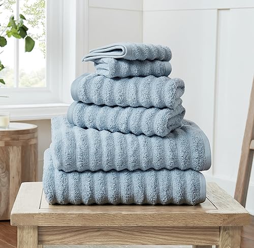Christian Siriano NY Textured Zero Twist Light Blue 6 Piece Towel Set, Solid Color Themed, Oeko-TEX Certified Confidence