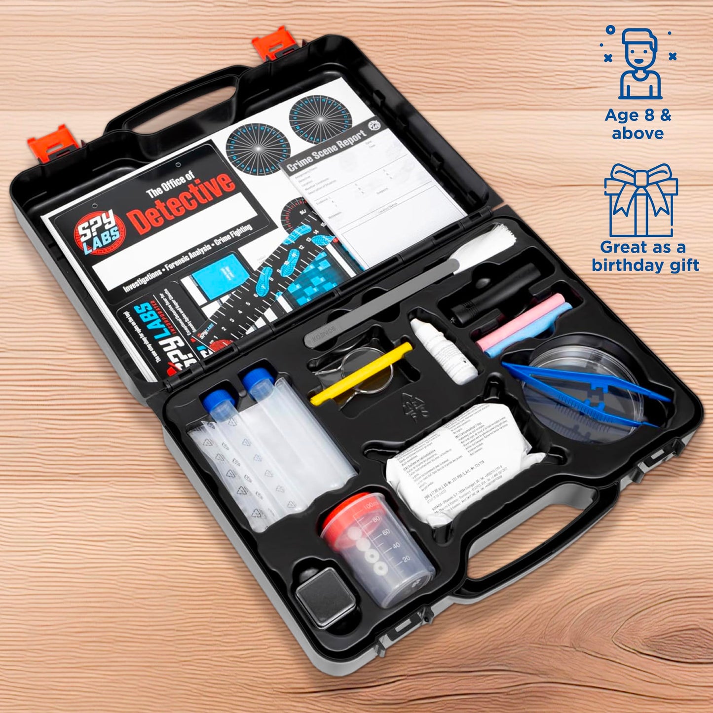 Spy Labs Master Detective Toolkit V2 – Forensic Science Kit with Fingerprint, Footprint & Tire Track Experiments + 32-Page Storybook