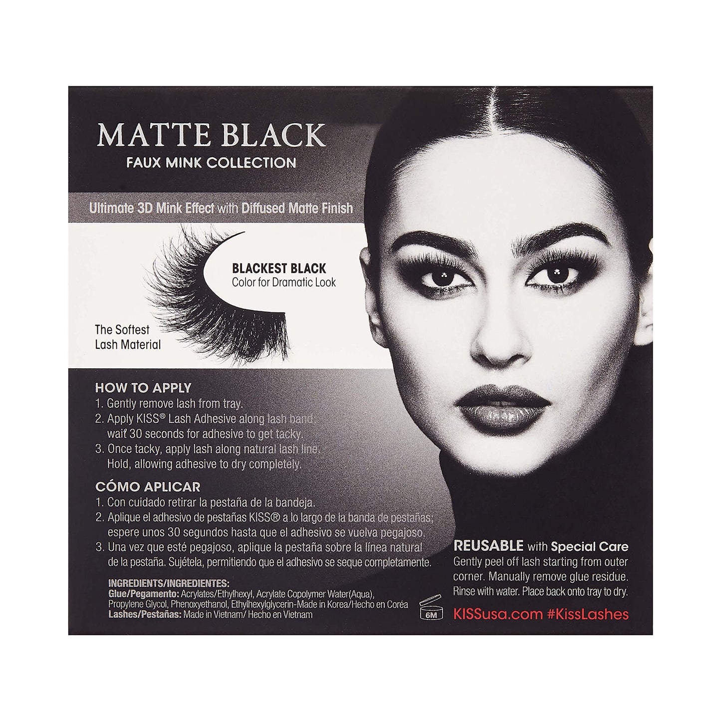 KISS Lash Couture 3D Matte False Eyelashes, 'Matte Satin', 16 mm, Includes 1 Pair Of Lash, Contact Lens Friendly, Easy to Apply, Reusable Strip Lashes