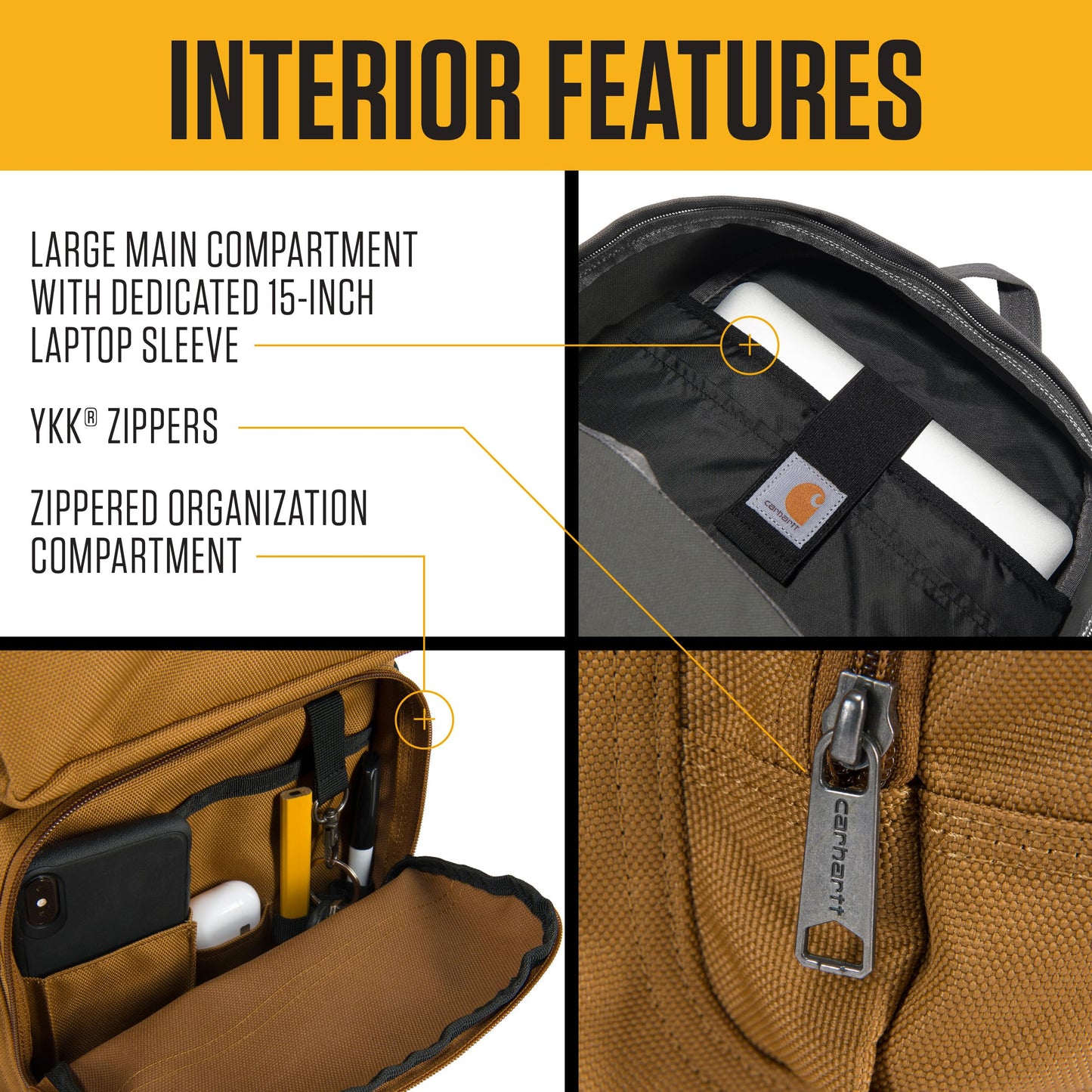 Carhartt 27L Classic Single-Compartment Backpack, Durable Pack with Laptop Sleeve and Duravax Abrasion Resistant Base, Gravel