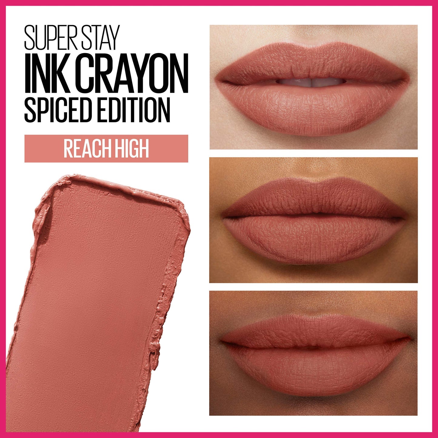 Maybelline Super Stay Ink Crayon Lipstick Makeup, Precision Tip Matte Lip Crayon with Built-in Sharpener, Longwear Up To 8Hrs, Reach High, Rosey
