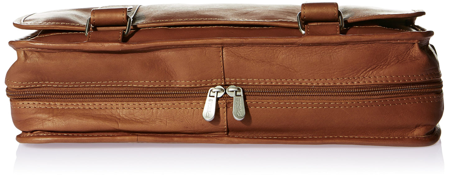 Piel Leather Double Loop Expandable Laptop Briefcase, Saddle, One Size