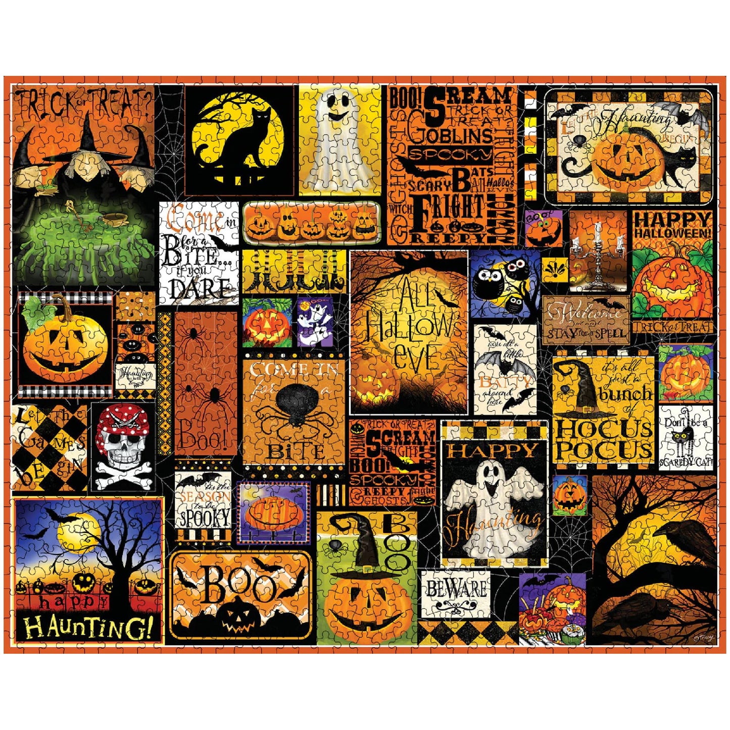 White Mountain Happy Haunting Halloween Puzzles 1000 Pieces Collage Jigsaw Puzzle for Fall and Autumn