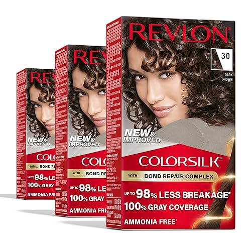 Revlon ColorSilk with Bond Repair Complex, Brown Permanent Hair Color, 100% Gray Coverage, Ammonia Free Hair Dye, Vegan Keratin, 30 Dark Brown (Pack