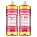 Dr. Bronner's Pure-Castile Magic Liquid Soap (Rose, 32 Ounce, 2-Pack)- Made with Regenerative Organic Certified Oils, 18-in1 Uses: Face, Hair, Hand