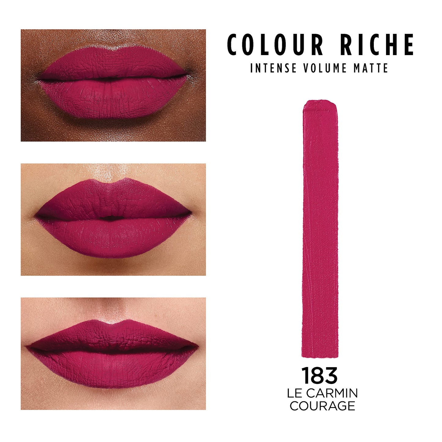 L'Oreal Paris Colour Riche Intense Volume Matte Lipstick, Lip Color Infused with Hyaluronic Acid for up to 16hr All Day Comfort, Le Carmin Courage,