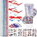 4th of July Accessories Set, 25Pcs Patriotic Outfit Kit with Star Glasses, Beaded Necklaces, Bracelets, Red White Blue Face Glitter Gel, Temporary