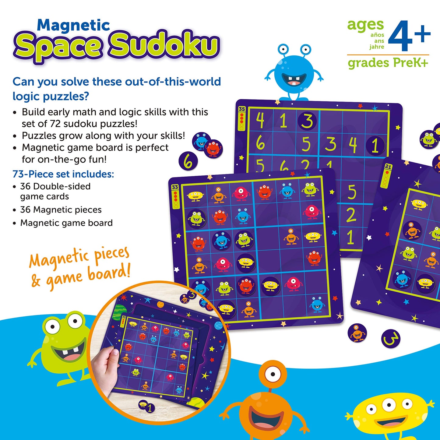 Learning Resources Magnetic Space Sudoku - 72 Pieces, Ages 4+ Space Games for Kids, Sudoku for Kids