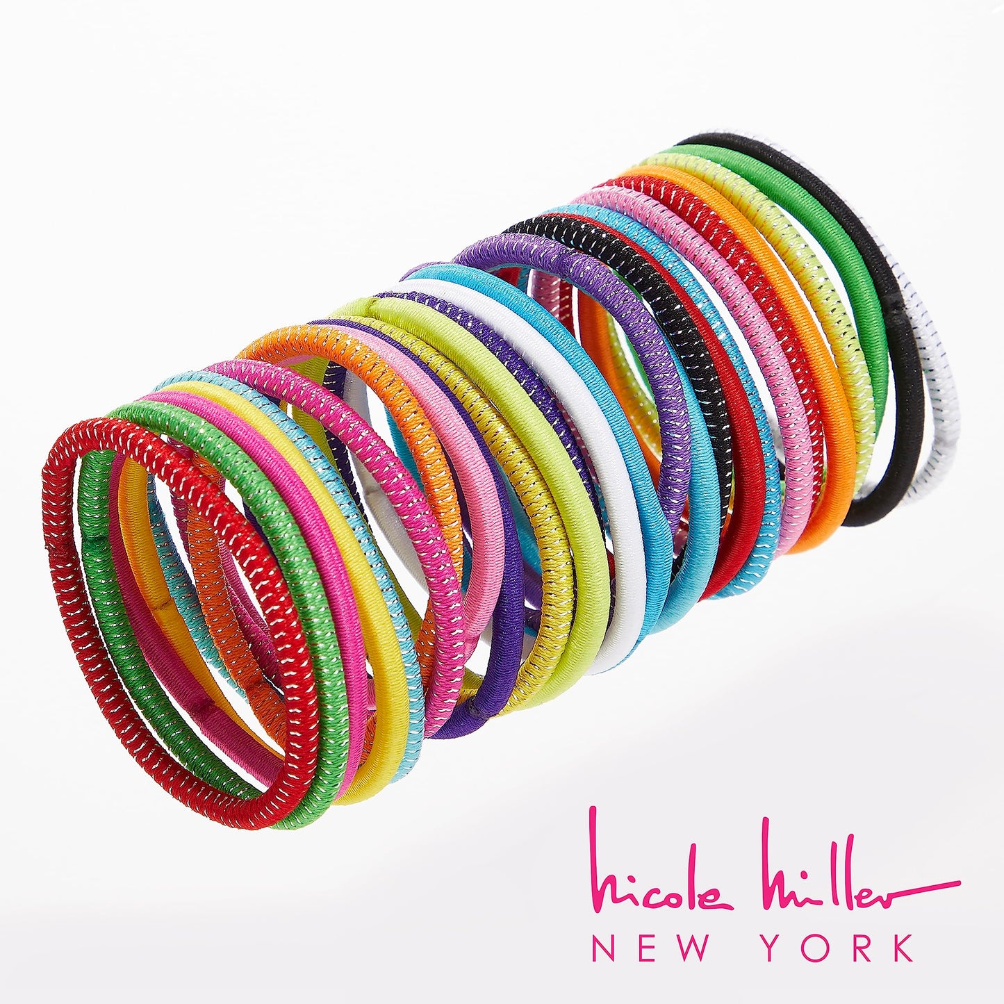 Nicole Miller Hair Ties: 75-Piece Mega Set of 4mm Dual-Tone Elastics, Unlimited Styling Possibilities for Every Occasion, Brights With Lurex