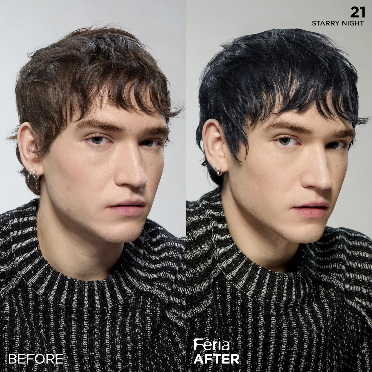 L'Oreal Paris Feria Multi-Faceted Shimmering Permanent Hair Color, 21 Starry Night (Bright Black), Pack of 1 Hair Dye Kit