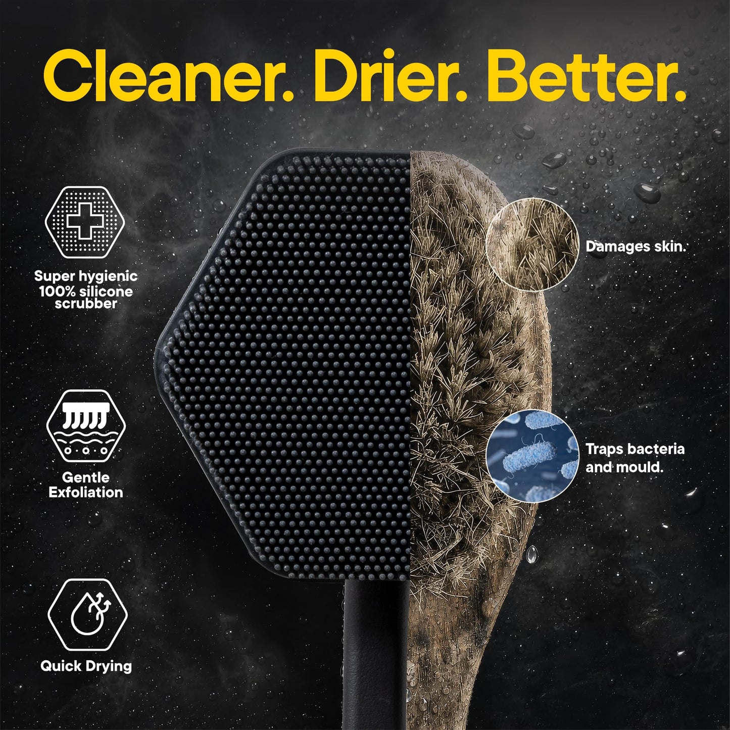 TOOLETRIES Silicone Back Scrubber for Shower, Bath Brush - Charcoal Beauty and Personal Care TOOLETRIES