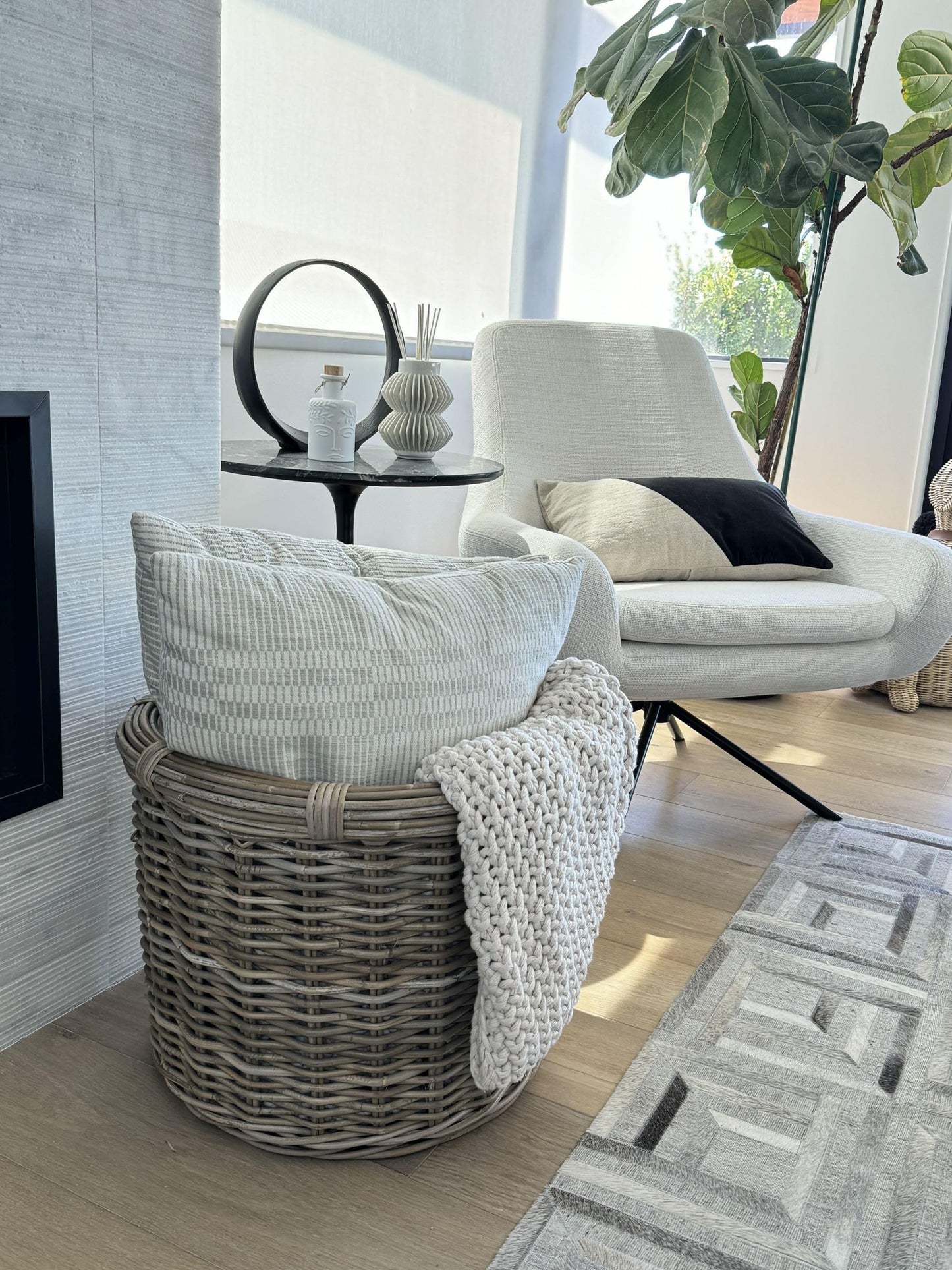KOUBOO Rattan Kobo Round Log & Storage Basket, Gray-Brown