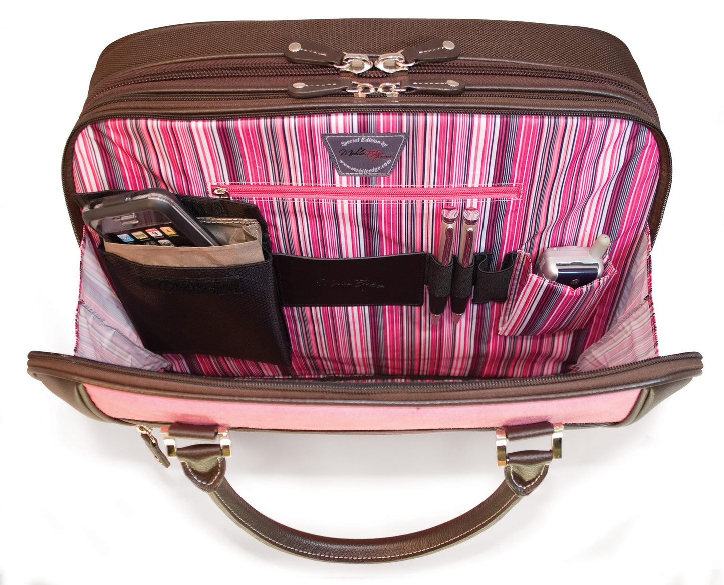 Mobile Edge Women's Laptop Briefcase Bag for 16" PC, Compatible with MacBook 17", Brown w/Pink, TSA-Friendly