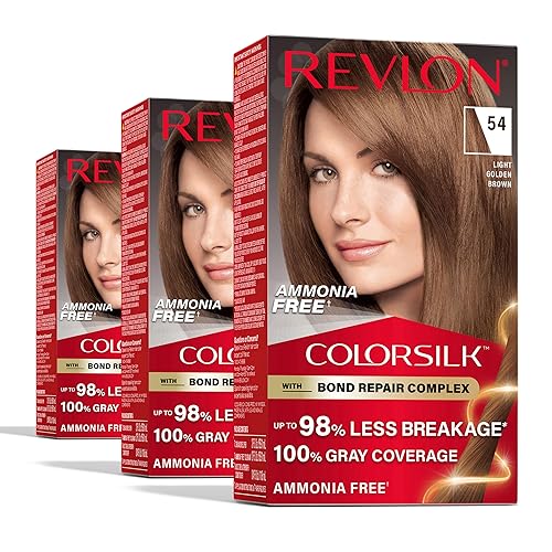 Revlon ColorSilk with Bond Repair Complex, Brown Permanent Hair Color, 100% Gray Coverage, Ammonia Free Hair Dye, Vegan Keratin, 54 Light Golden Brown