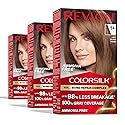 Revlon ColorSilk with Bond Repair Complex, Brown Permanent Hair Color, 100% Gray Coverage, Ammonia Free Hair Dye, Vegan Keratin, 54 Light Golden Brown