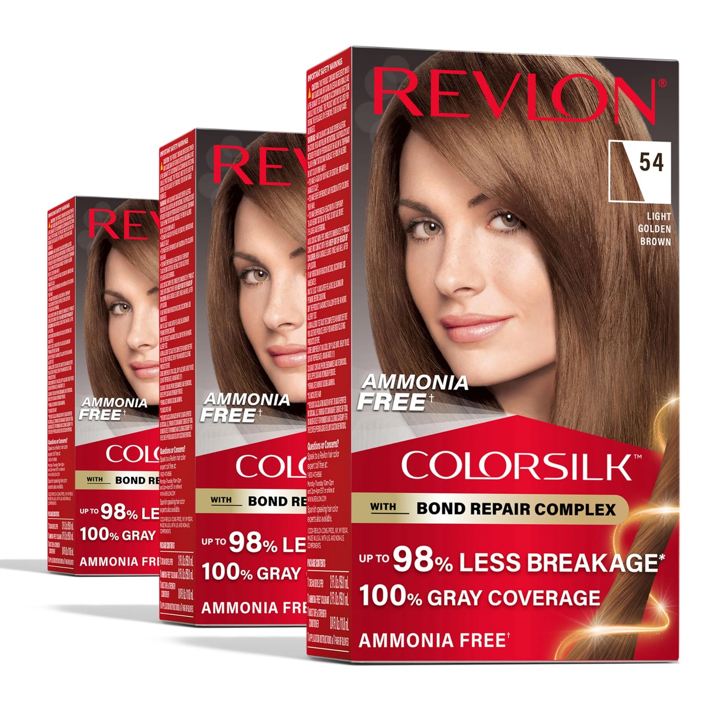 Revlon ColorSilk with Bond Repair Complex, Brown Permanent Hair Color, 100% Gray Coverage, Ammonia Free Hair Dye, Vegan Keratin, 54 Light Golden Brown