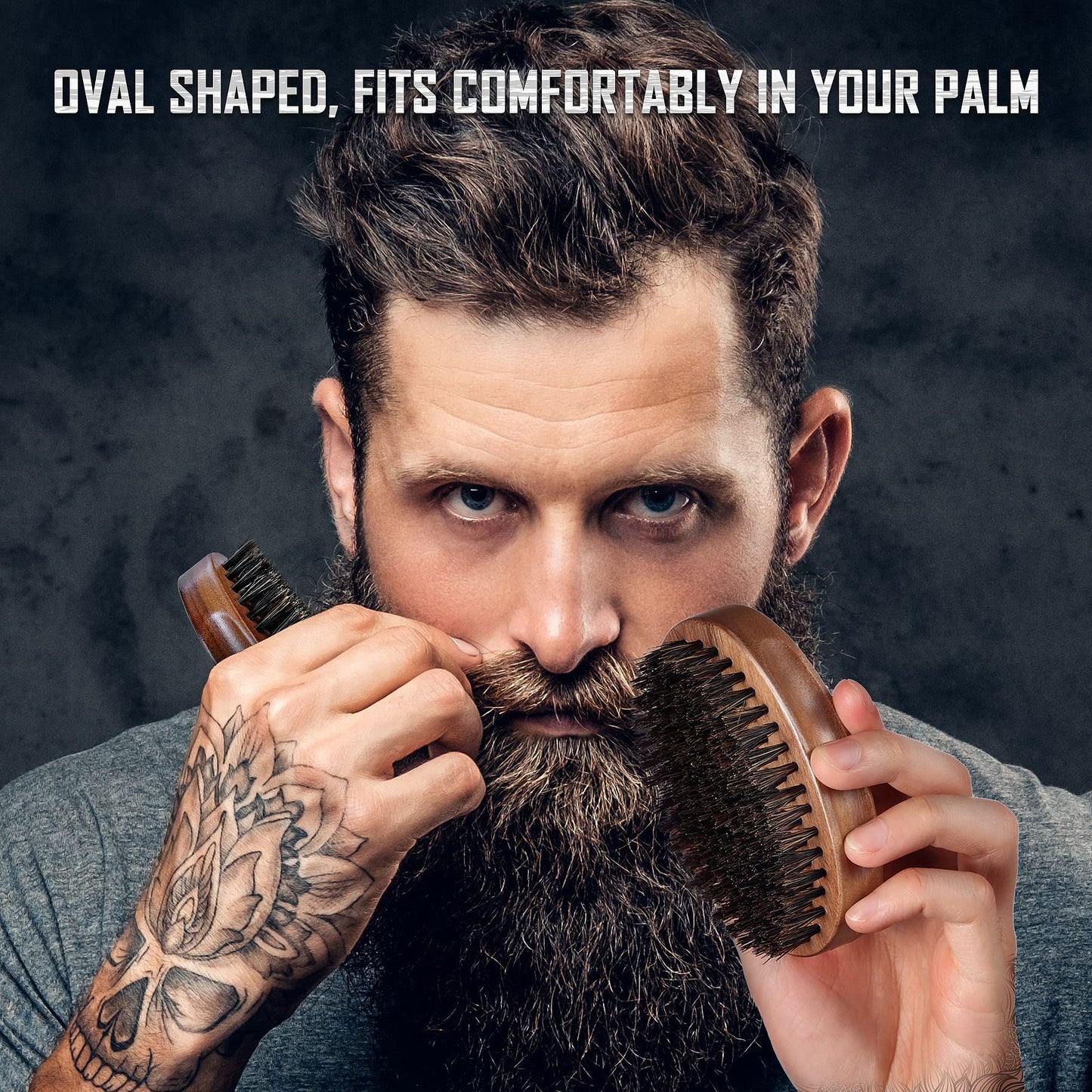 BFWood Boar Bristle Beard Brush - Black Wood Walnut Military Style, Men's Wooden Mustache Brush Beauty and Personal Care BFWood