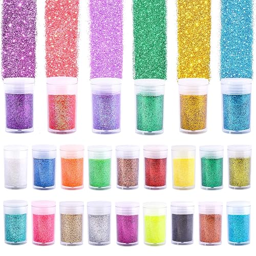 24 Colors Glitter Set, Fine Glitter for Resin, Arts and Craft Supplies Glitter, Festival Glitter Powder Makeup Glitter, Cosmetic Glitter for Body Nail