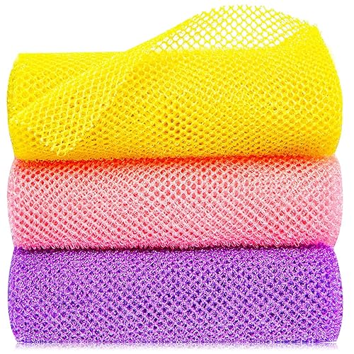 Gugull 3 Pcs African Exfoliating Net Sponge African Bath Sponge Scrubbing Rag Net African Wash Shower Long Net Body Scrubber
