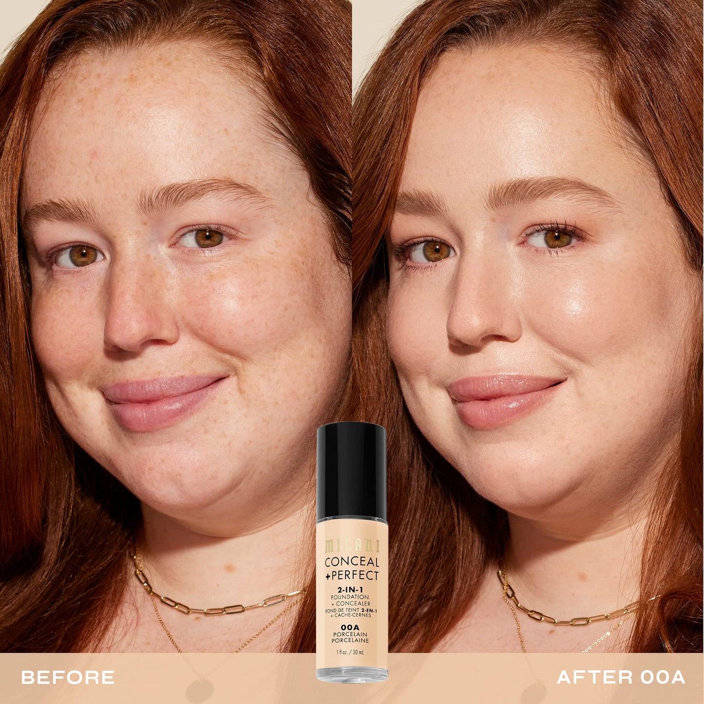 Milani Conceal + Perfect 2-in-1 Foundation + Concealer for a Flawless Complexion, Under Eye Corrector, Cover Redness and Imperfections, Waterproof