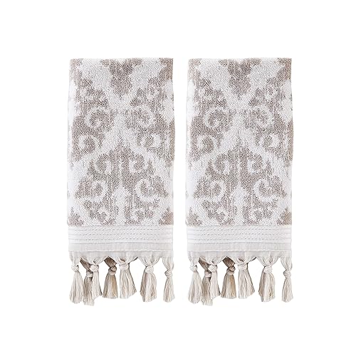 SKL Home Mirage Fringe 100% Turkish Cotton Hand Towel (2-Pack), Taupe , 16x26 in