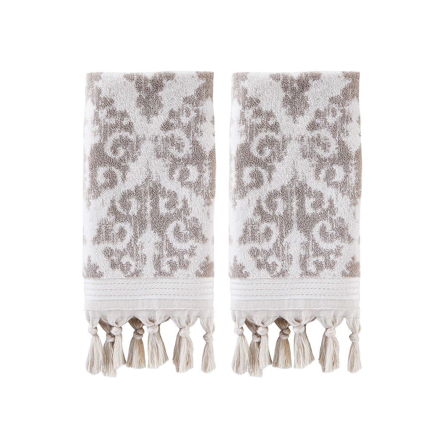 SKL Home Mirage Fringe 100% Turkish Cotton Hand Towel (2-Pack), Taupe , 16x26 in