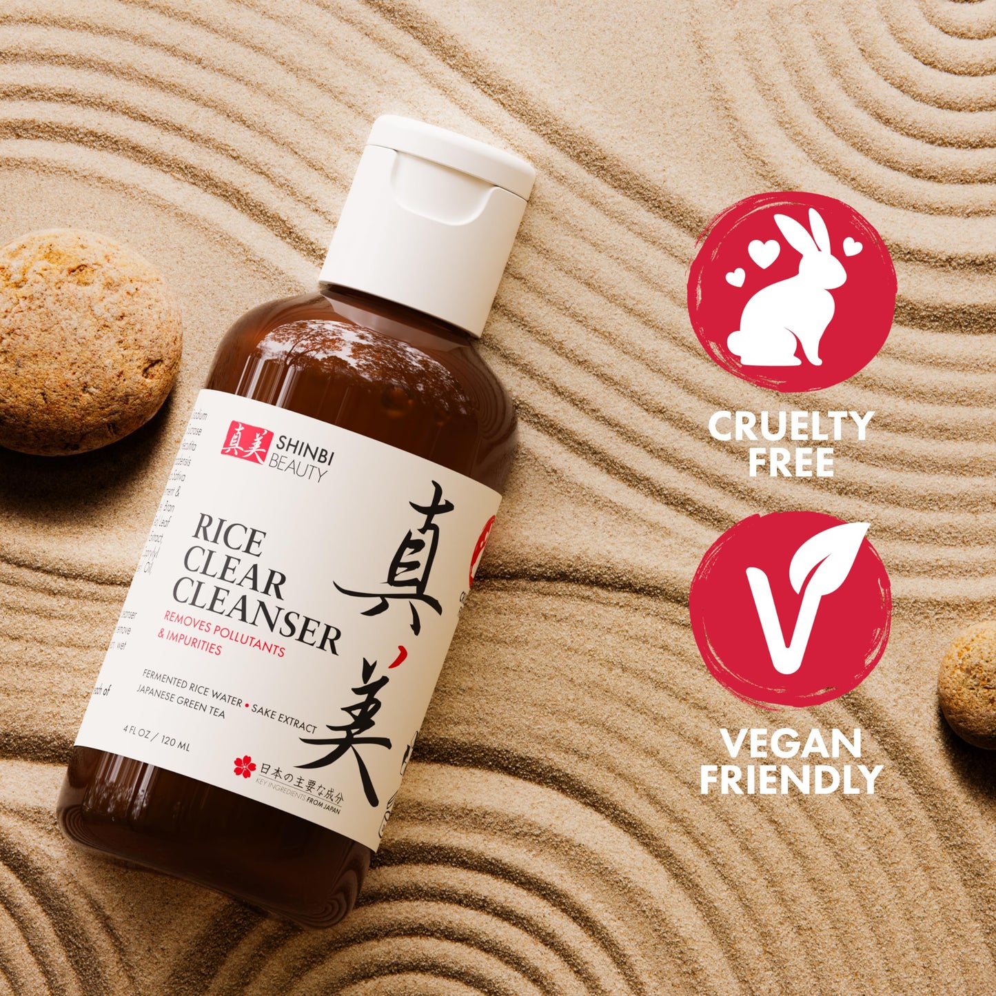 Shinbi Beauty Japanese Face Wash Skincare Products - Japanese Rice Water Green Tea Cleanser - 99% Naturally Derived Japanese Beauty 4oz